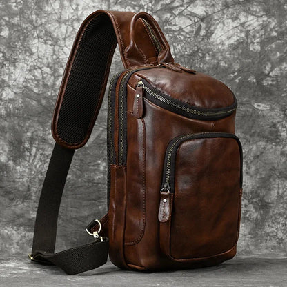 Men pack Shoulder Cross Body Genuine Leather Cowskin Chest Pack For Outdoor Travel Messenger Bag Riding