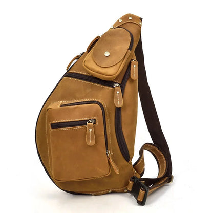Men pack Shoulder Cross Body Genuine Leather Cowskin Chest Pack For Outdoor Travel Messenger Bag Riding