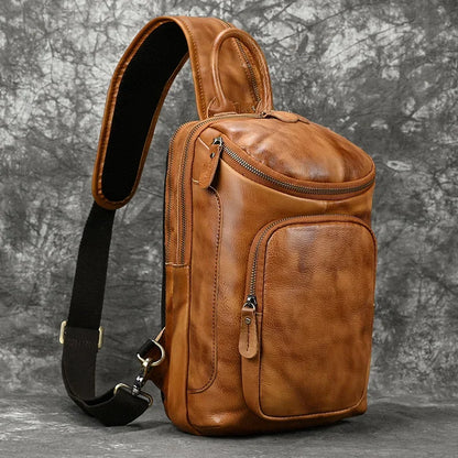 Men pack Shoulder Cross Body Genuine Leather Cowskin Chest Pack For Outdoor Travel Messenger Bag Riding