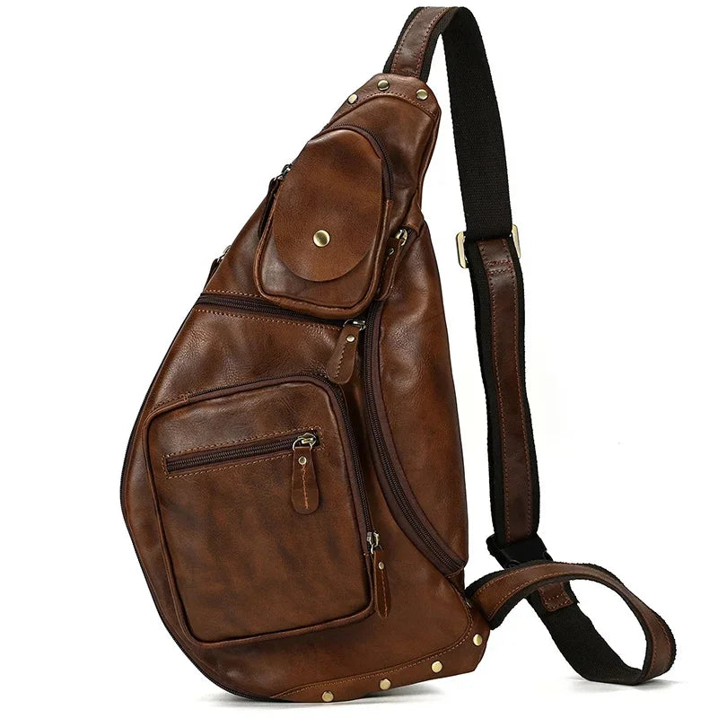 Men pack Shoulder Cross Body Genuine Leather Cowskin Chest Pack For Outdoor Travel Messenger Bag Riding