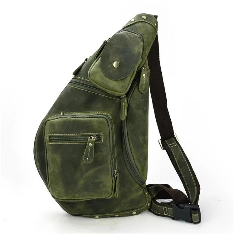 Men pack Shoulder Cross Body Genuine Leather Cowskin Chest Pack For Outdoor Travel Messenger Bag Riding
