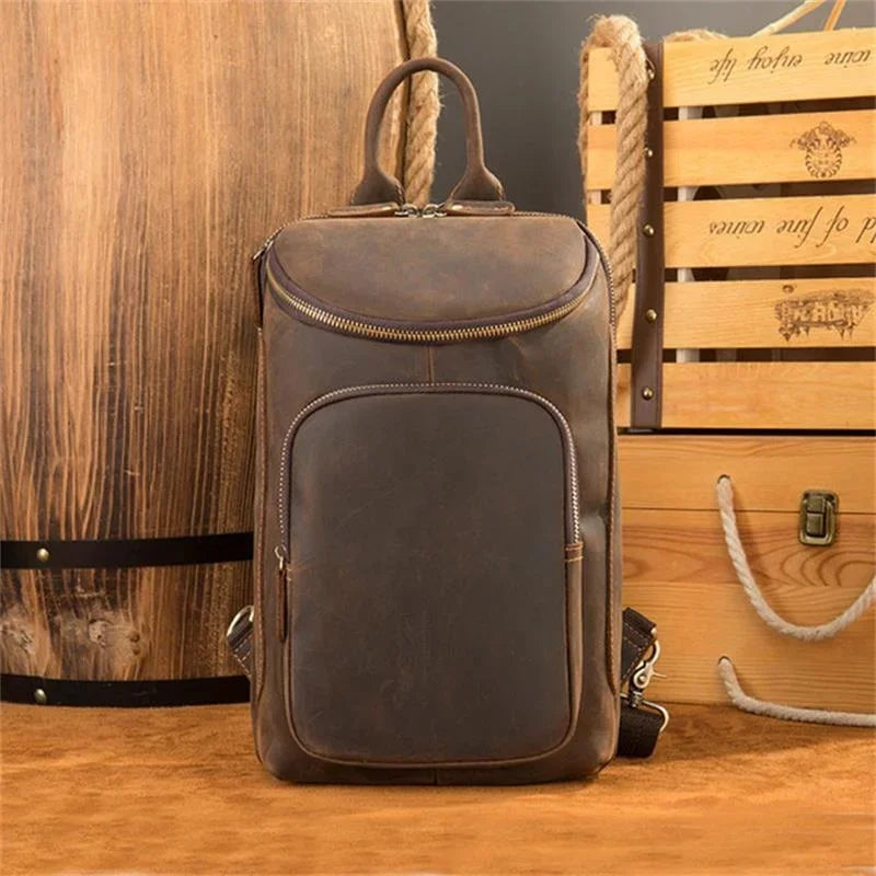 Men pack Shoulder Cross Body Genuine Leather Cowskin Chest Pack For Outdoor Travel Messenger Bag Riding