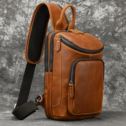 Men pack Shoulder Cross Body Genuine Leather Cowskin Chest Pack For Outdoor Travel Messenger Bag Riding