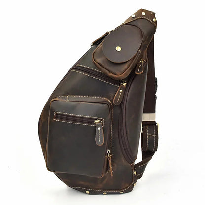 Men pack Shoulder Cross Body Genuine Leather Cowskin Chest Pack For Outdoor Travel Messenger Bag Riding
