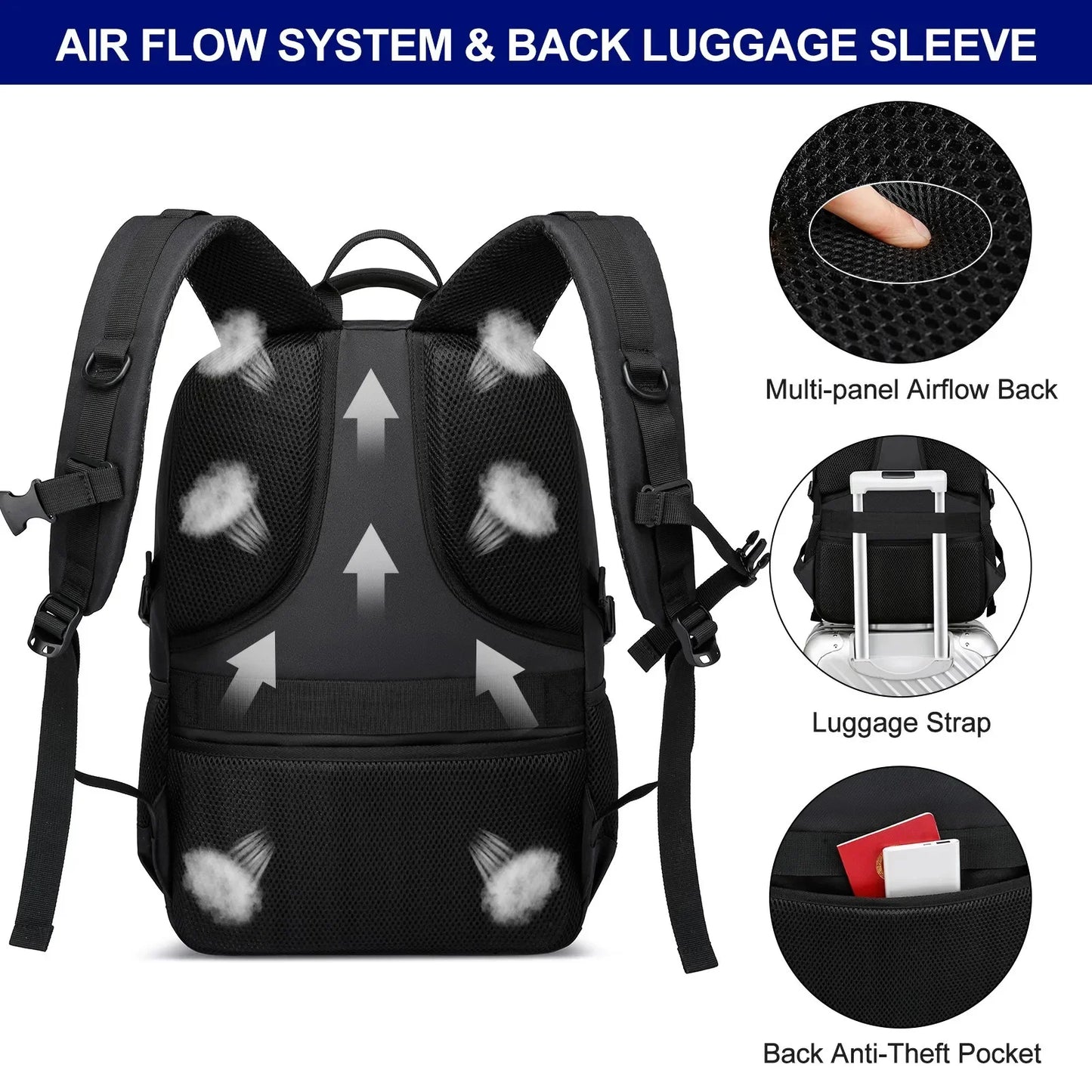 Men's 16-inch Laptop Casual Travel Backpack Ultra-Light Waterproof Luminous Multifunctional Student School Bag