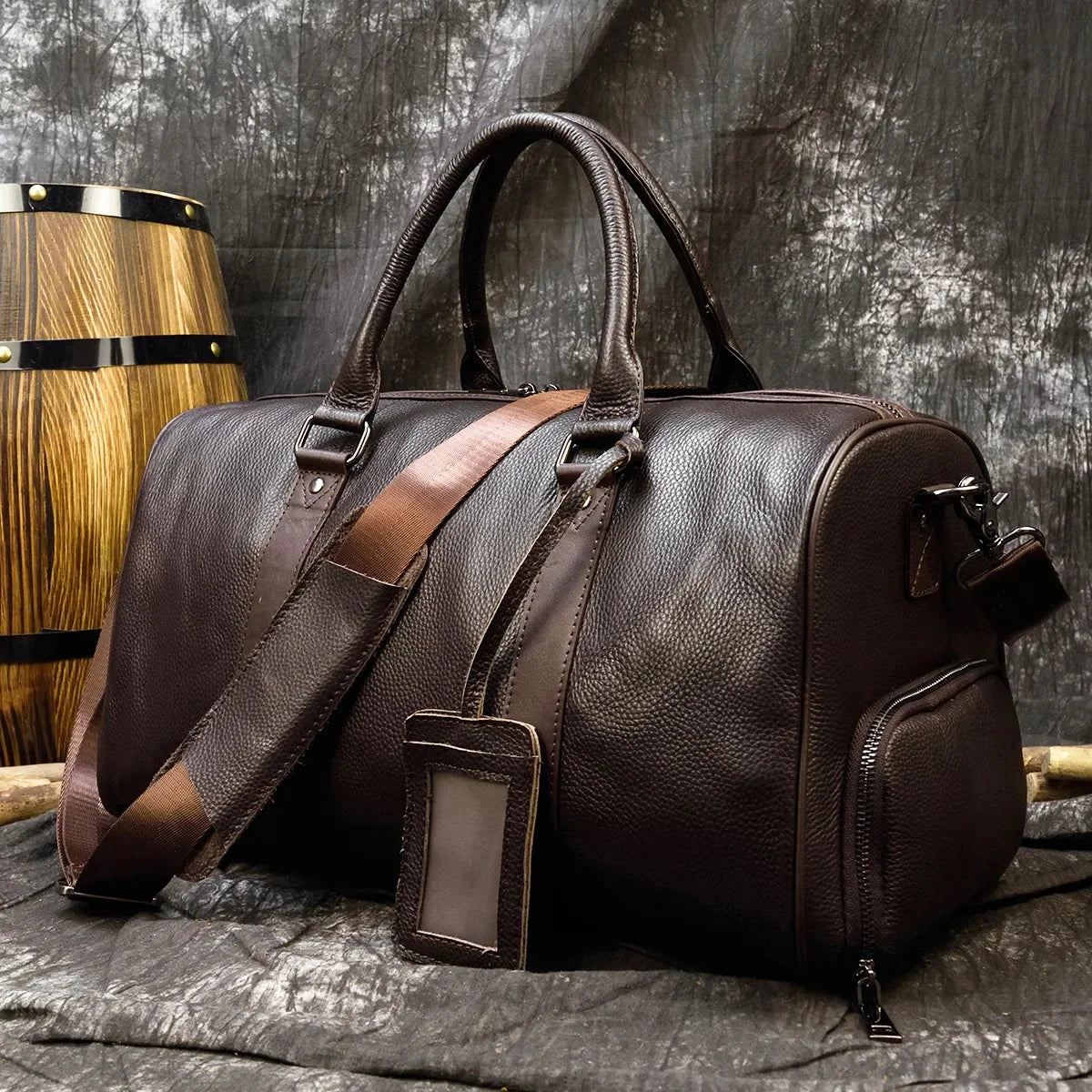 Men's 45cm Leather Business Natural Cowskin Travel s Man Waterproof Handbag For Plane Luggage Male Weekend Bag Retro