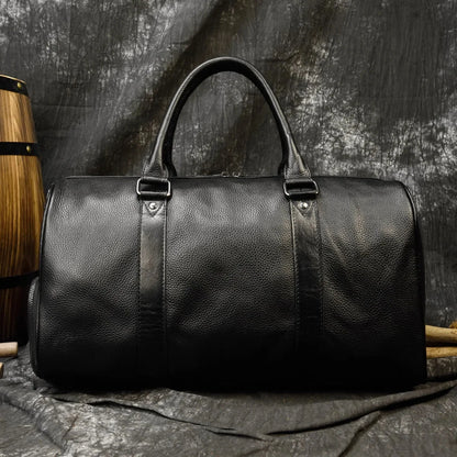 Men's 45cm Leather Business Natural Cowskin Travel s Man Waterproof Handbag For Plane Luggage Male Weekend Bag Retro