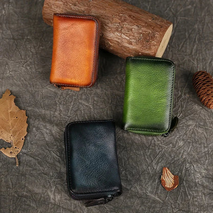 Men's And Women's Cowhide Wallet Retro Zipper Purse Change Card Key Bag Genuine Leather Square Small Wallets Portable Coin Bags