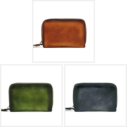 Men's And Women's Cowhide Wallet Retro Zipper Purse Change Card Key Bag Genuine Leather Square Small Wallets Portable Coin Bags