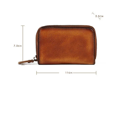 Men's And Women's Cowhide Wallet Retro Zipper Purse Change Card Key Bag Genuine Leather Square Small Wallets Portable Coin Bags