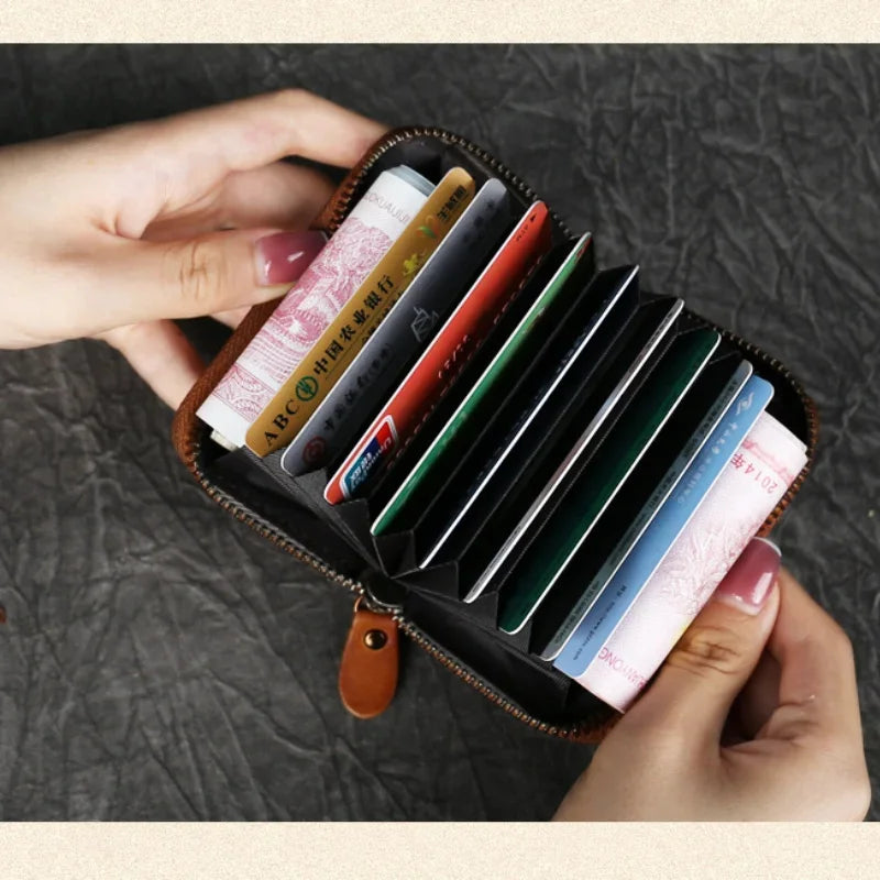 Men's And Women's Cowhide Wallet Retro Zipper Purse Change Card Key Bag Genuine Leather Square Small Wallets Portable Coin Bags