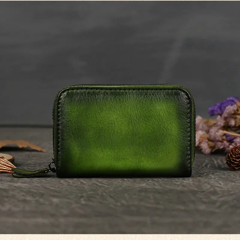 Men's And Women's Cowhide Wallet Retro Zipper Purse Change Card Key Bag Genuine Leather Square Small Wallets Portable Coin Bags