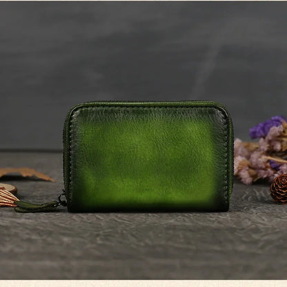 Men's And Women's Cowhide Wallet Retro Zipper Purse Change Card Key Bag Genuine Leather Square Small Wallets Portable Coin Bags