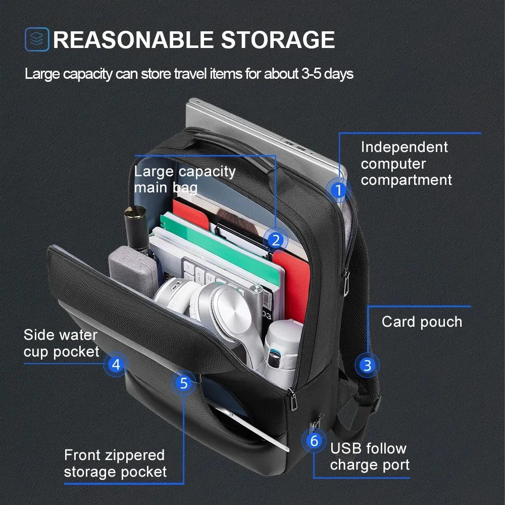 Men‘s Backpack Waterproof Business Travel Anti Theft Bags For 15.6 Inch Laptop Male