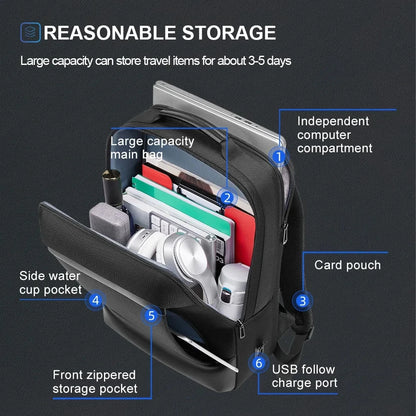 Men‘s Backpack Waterproof Business Travel Anti Theft Bags For 15.6 Inch Laptop Male