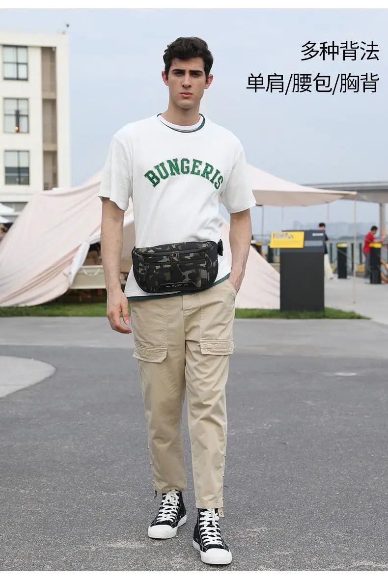 Men's Belt Bag Casual Waterproof Business Shoulder Bag Messenger Bag Nylon USB Charging Waist Bag Outdoor Sports Shoulder Bag