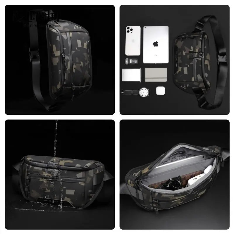 Men's Belt Bag Casual Waterproof Business Shoulder Bag Messenger Bag Nylon USB Charging Waist Bag Outdoor Sports Shoulder Bag