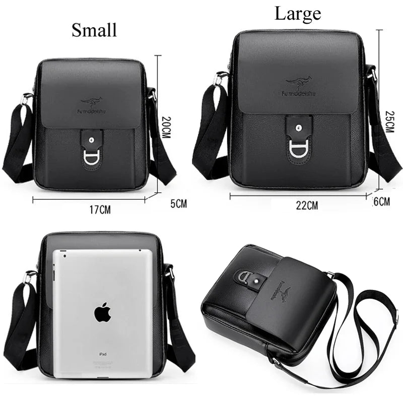 Men's Business PU Leather Shoulder Crossbody Travel Casual Sling Long Strap Messenger Pack Hanging Bag For Male