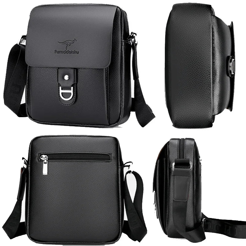 Men's Business PU Leather Shoulder Crossbody Travel Casual Sling Long Strap Messenger Pack Hanging Bag For Male