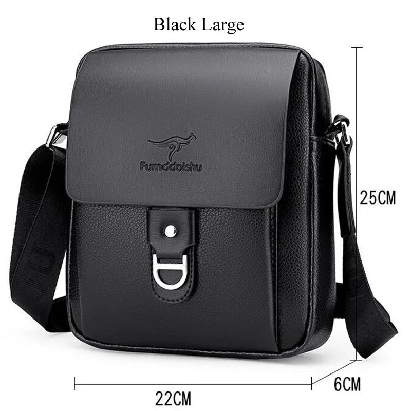Men's Business PU Leather Shoulder Crossbody Travel Casual Sling Long Strap Messenger Pack Hanging Bag For Male