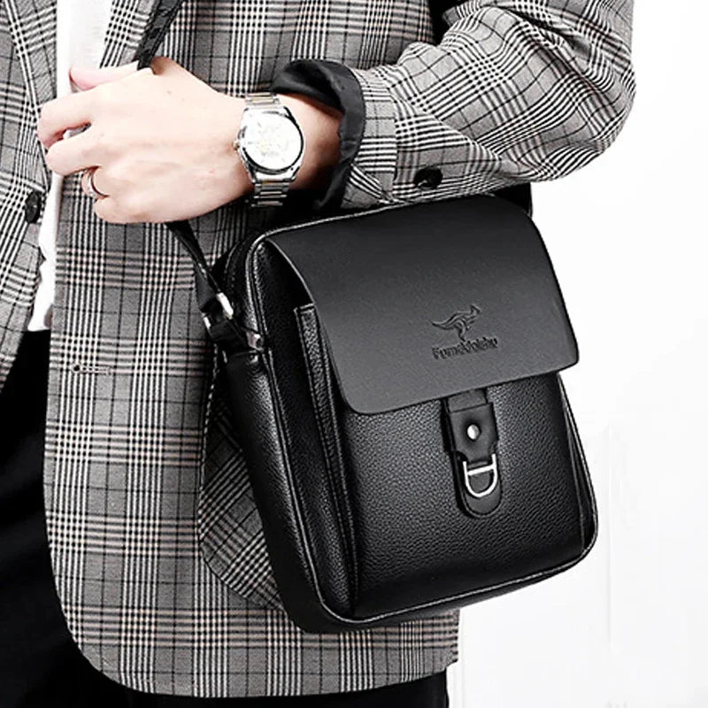 Men's Business PU Leather Shoulder Crossbody Travel Casual Sling Long Strap Messenger Pack Hanging Bag For Male