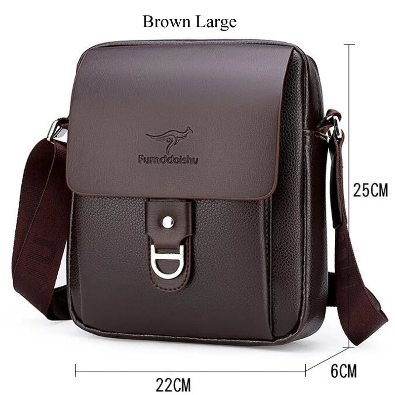 Men's Business PU Leather Shoulder Crossbody Travel Casual Sling Long Strap Messenger Pack Hanging Bag For Male