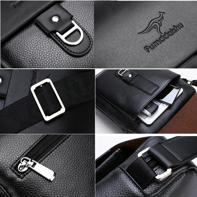 Men's Business PU Leather Shoulder Crossbody Travel Casual Sling Long Strap Messenger Pack Hanging Bag For Male