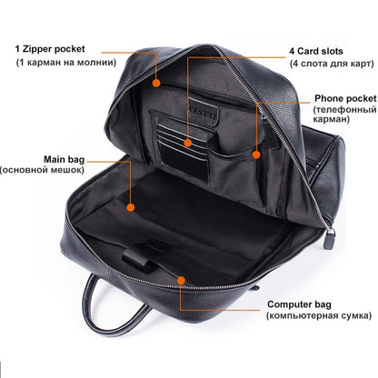 Men's Business Travel Backpack Genuine Leather 15 Inch Laptop Bag Teenagers School Back Pack Executive Notebook Mochila