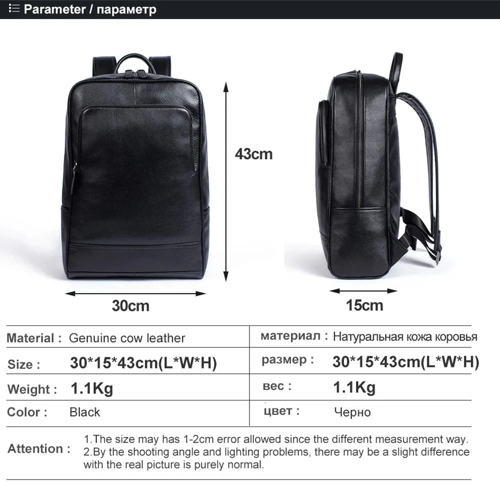 Men's Business Travel Backpack Genuine Leather 15 Inch Laptop Bag Teenagers School Back Pack Executive Notebook Mochila