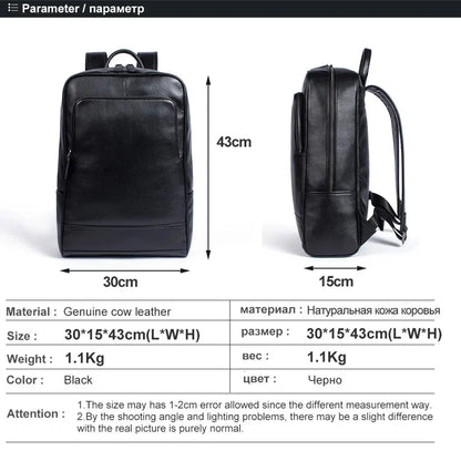 Men's Business Travel Backpack Genuine Leather 15 Inch Laptop Bag Teenagers School Back Pack Executive Notebook Mochila