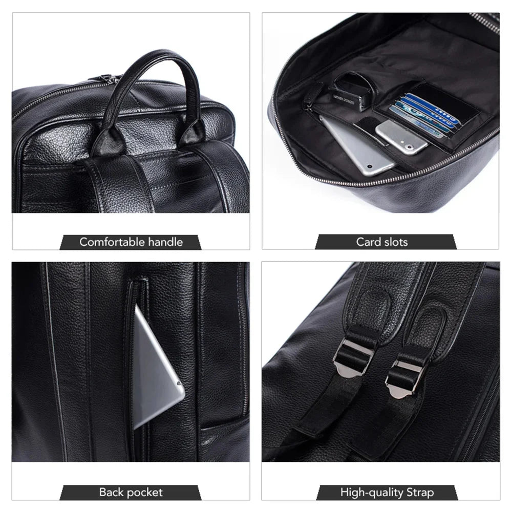 Men's Business Travel Backpack Genuine Leather 15 Inch Laptop Bag Teenagers School Back Pack Executive Notebook Mochila
