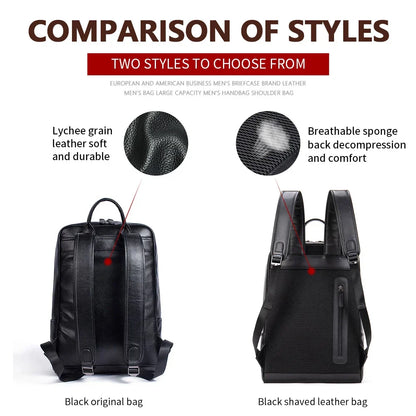 Men's Business Travel Backpack Genuine Leather 15 Inch Laptop Bag Teenagers School Back Pack Executive Notebook Mochila
