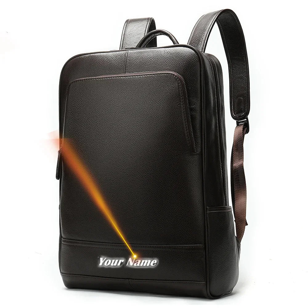 Men's Business Travel Backpack Genuine Leather 15 Inch Laptop Bag Teenagers School Back Pack Executive Notebook Mochila