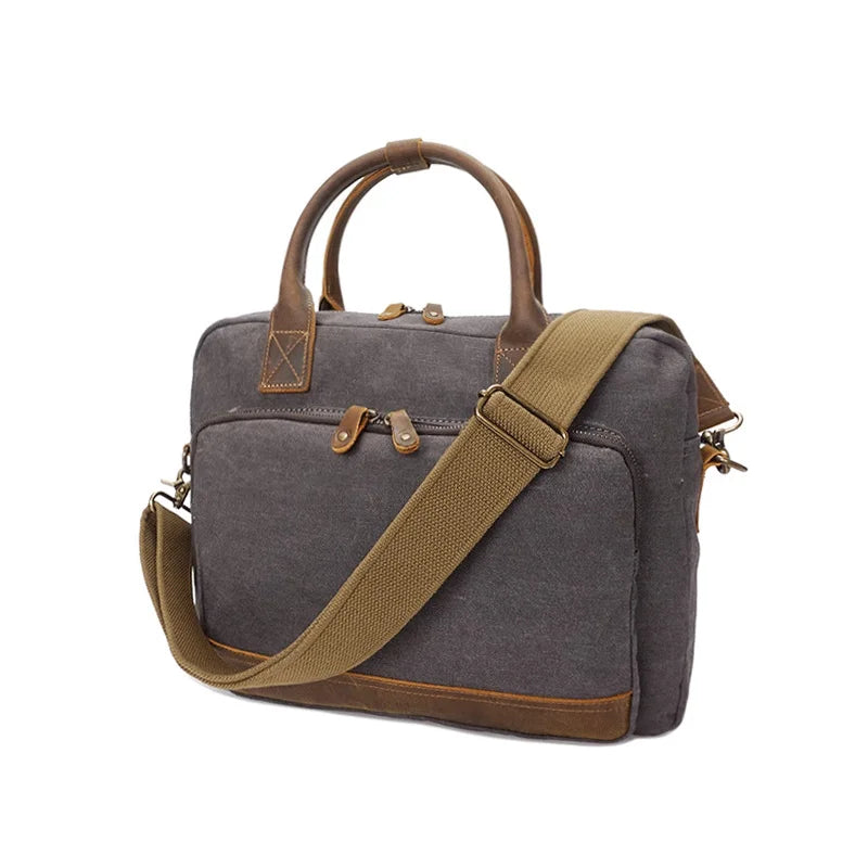 Men's Canvas Bag Crazy Horse Skin Handbag Single Shoulder Leisure Business Bag Messenger Bag