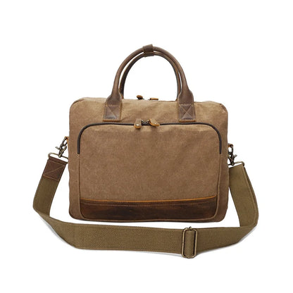 Men's Canvas Bag Crazy Horse Skin Handbag Single Shoulder Leisure Business Bag Messenger Bag