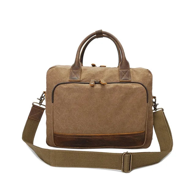 Men's Canvas Bag Crazy Horse Skin Handbag Single Shoulder Leisure Business Bag Messenger Bag