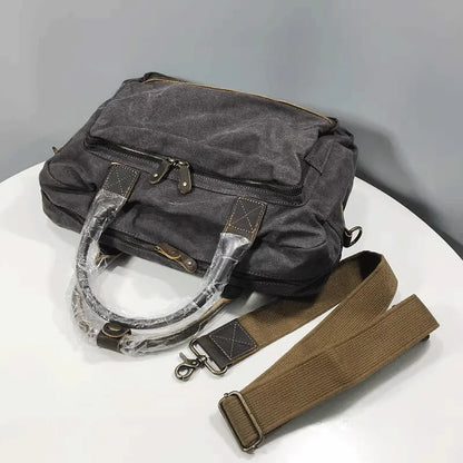 Men's Canvas Bag Crazy Horse Skin Handbag Single Shoulder Leisure Business Bag Messenger Bag