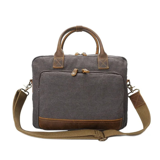 Men's Canvas Bag Crazy Horse Skin Handbag Single Shoulder Leisure Business Bag Messenger Bag