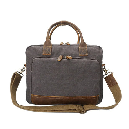 Men's Canvas Bag Crazy Horse Skin Handbag Single Shoulder Leisure Business Bag Messenger Bag