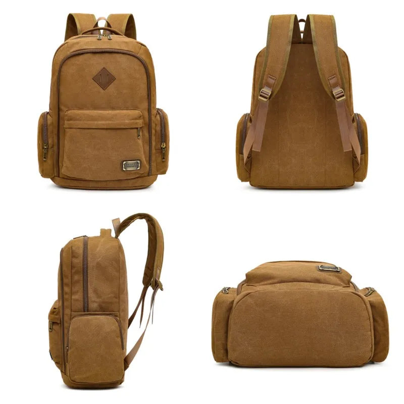Men's Canvas Fashion Backpack Retro Casual Schoolbag Top-handle Multi Pocket And Large Capacity Outdoor Travel Backpack Tote Bag
