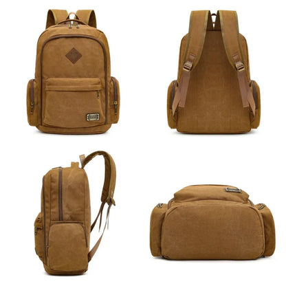 Men's Canvas Fashion Backpack Retro Casual Schoolbag Top-handle Multi Pocket And Large Capacity Outdoor Travel Backpack Tote Bag