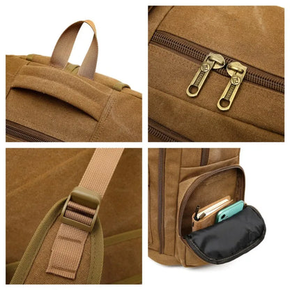 Men's Canvas Fashion Backpack Retro Casual Schoolbag Top-handle Multi Pocket And Large Capacity Outdoor Travel Backpack Tote Bag