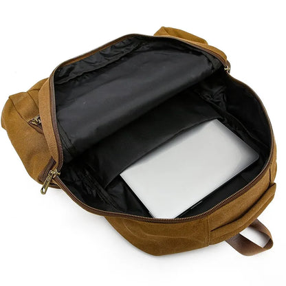 Men's Canvas Fashion Backpack Retro Casual Schoolbag Top-handle Multi Pocket And Large Capacity Outdoor Travel Backpack Tote Bag