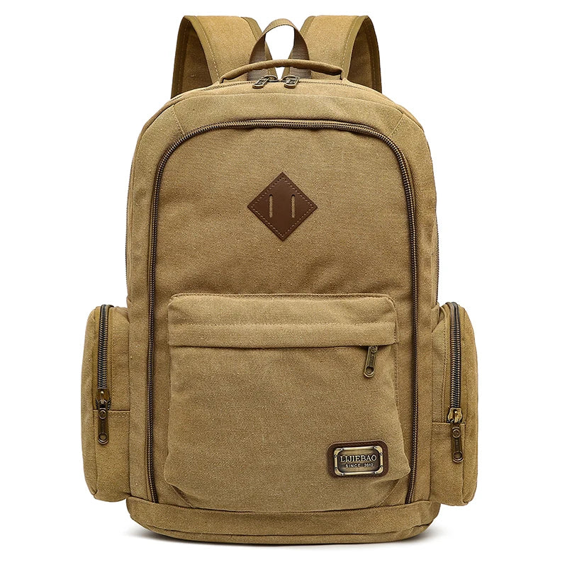 Men's Canvas Fashion Backpack Retro Casual Schoolbag Top-handle Multi Pocket And Large Capacity Outdoor Travel Backpack Tote Bag
