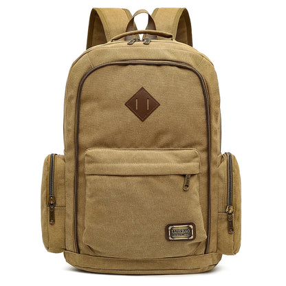 Men's Canvas Fashion Backpack Retro Casual Schoolbag Top-handle Multi Pocket And Large Capacity Outdoor Travel Backpack Tote Bag