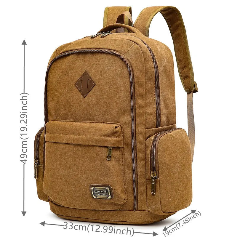 Men's Canvas Fashion Backpack Retro Casual Schoolbag Top-handle Multi Pocket And Large Capacity Outdoor Travel Backpack Tote Bag