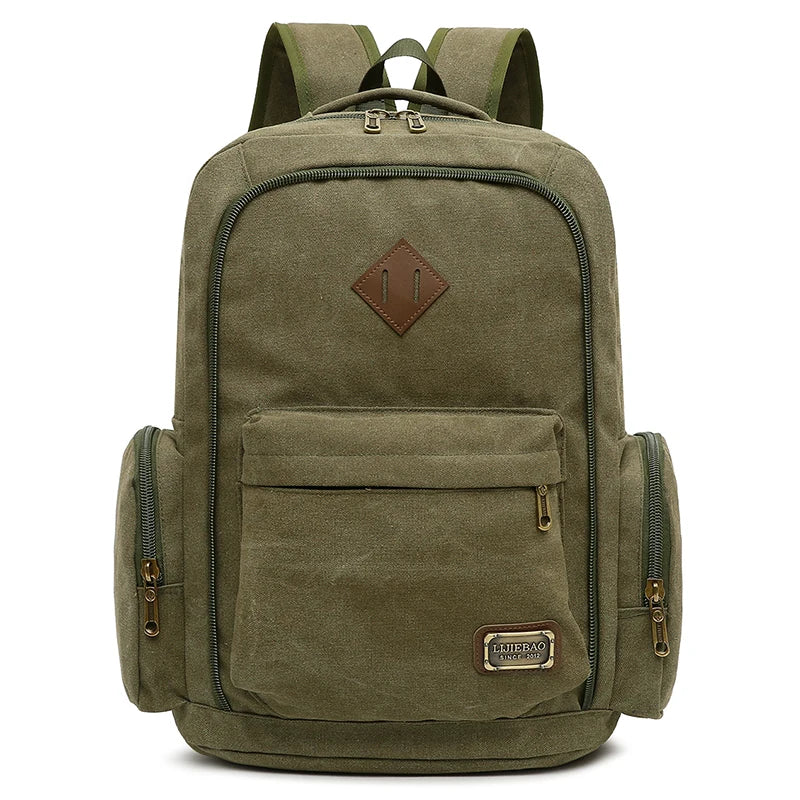 Men's Canvas Fashion Backpack Retro Casual Schoolbag Top-handle Multi Pocket And Large Capacity Outdoor Travel Backpack Tote Bag