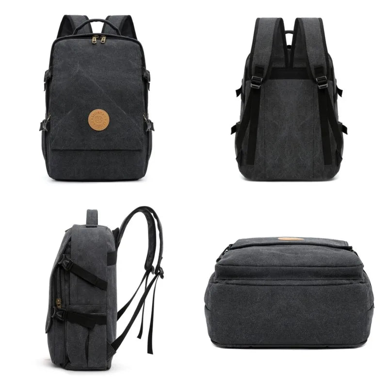 Men's Canvas Multi-Function Retro Backpack Shoulder Bag Multi Pocket And Large Capacity Men Travel Bagpack Trend School Backpack