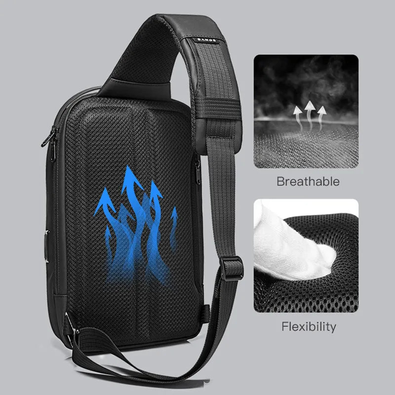Men's Chest Bag Pack Casual Crossbody Bags Male USB Charging Shoulder Bag Oxford Messenger Bag Waterproof Large Capacity Bag
