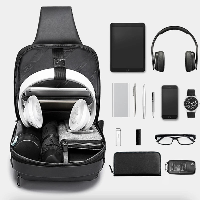 Men's Chest Bag Pack Casual Crossbody Bags Male USB Charging Shoulder Bag Oxford Messenger Bag Waterproof Large Capacity Bag